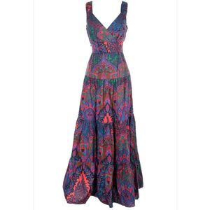 J.Crew Tiered Sleeveless Maxi Dress in Purple Orange Multi Ratti Scarf Paisley S